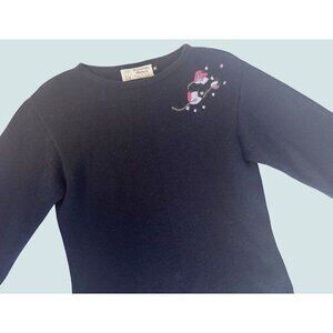 Vintage PERUVIAN ALPACA Navy Sweater Floral Embroidery Size Small